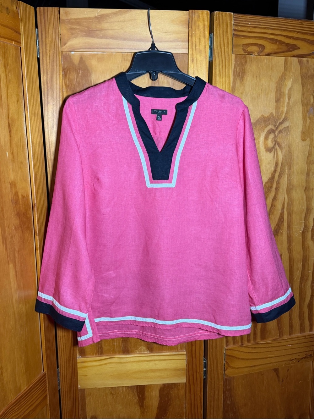 Talbots Hot Pink Linen Tunic with Black Trim|Sz M Petite| Preppy, Tailored